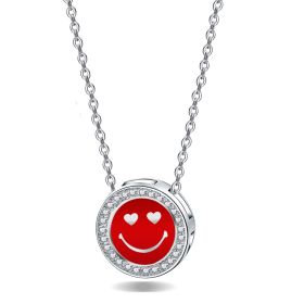 Emma Manor 925 Sterling Silver 5A CZ Diamond Enamel Happy Face Pendant Necklace for Women