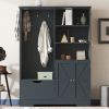 Multi-functional Hall Tree with Storage Shelves Drawers and Cabinet, Elegant Hallway Shoe Cabinet with Bench, Modern Coat Rack with Hooks for Hallway