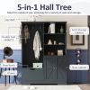 Multi-functional Hall Tree with Storage Shelves Drawers and Cabinet, Elegant Hallway Shoe Cabinet with Bench, Modern Coat Rack with Hooks for Hallway