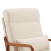 High Back Solid Wood Armrest Backrest Iron Frame Linen Indoor Leisure Chair Off-White