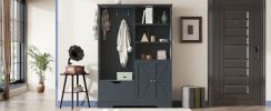 Multi-functional Hall Tree with Storage Shelves Drawers and Cabinet, Elegant Hallway Shoe Cabinet with Bench, Modern Coat Rack with Hooks for Hallway