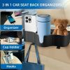 Car headrest rear seat storage with 3.7-inch cup holder, 3-in-1 seat back storage with child and adult headrest hooks, multifunctional storage for car