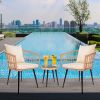 3 Piece Patio Bistro Set with Side Table, Outdoor PE Rattan Conversation Chair Set,Furniture of Coffee Table with Glass Top,Cushions & Lumbar Pillows