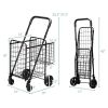 Folding Shopping Basket Rolling Trolley with Adjustable Handle