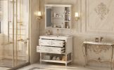 36'' Bathroom Vanity with Medicine Cabinet, Modern Mirror Cabinet with Adjustable Shelf, Bathroom Storage Cabinet with 4 Drawers, Solid Wood Frame Bat