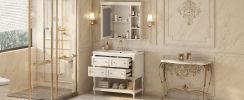 36'' Bathroom Vanity with Medicine Cabinet, Modern Mirror Cabinet with Adjustable Shelf, Bathroom Storage Cabinet with 4 Drawers, Solid Wood Frame Bat