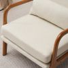 High Back Solid Wood Armrest Backrest Iron Frame Linen Indoor Leisure Chair Off-White