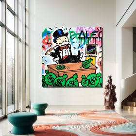 Hand Painted Cartoon Figure Oil Painting Rich Monopoly Alec Pop Art Graffiti Canvas Banksy Art Monopoly Graffiti Street Graffiti Wall Art (Style: 1, size: 60x60cm)