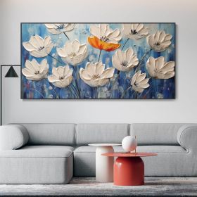 Handmade Oil Painting On Canvas Blooming White Flower Abstract Modern Floral Texture Art Elegant Home Wall Decor Palette Knife Painting Girl Birthday (Style: 1, size: 100x200cm)