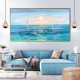 Hand Painted Large Ocean Oil Painting Original Blue Sea Wall Art Peaceful Ocean Painting On Canvas Large Seascape Painting Blue Canvas Art Ocean Artwo (Style: 1, size: 40x80cm)