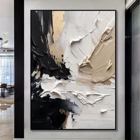 Handmade Oil Painting Black And White Textured Painting Large Abstract Painting Black And White Abstract Wall Art Black Minimalist Painting (Style: 1, size: 140x210cm)