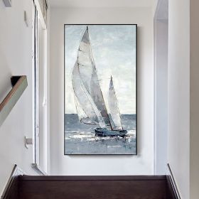 Handmade Oil Painting Abstract Sailboat Canvas Art Original Nautical Oil Painting On Canvas Large Sailing Ship Wall Art Modern Seascape Painting For B (Style: 1, size: 140x280cm)