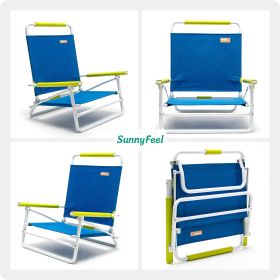 Sunnyfeel Beach Chair, Foldable Camping Chair Beach Chair,Lightweight Low Easy-to-Store & Use Portable Folding Chair with Handy Handle for Camp/Lawn/O (Color: Blue with Fruit Green Armrest)