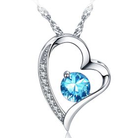 Emma Manor Heart Necklace 14K White Gold Plated Round Cut Cubic Zirconia Forever Lover Heart Pendant Necklace for Women Girls (Color: 45354)