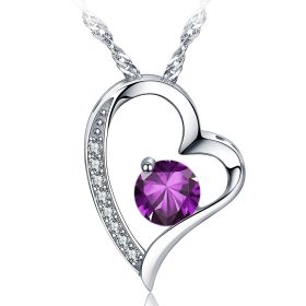 Emma Manor Heart Necklace 14K White Gold Plated Round Cut Cubic Zirconia Forever Lover Heart Pendant Necklace for Women Girls (Color: 45324)