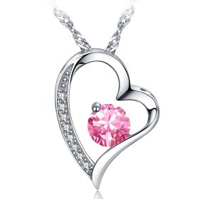 Emma Manor Heart Necklace 14K White Gold Plated Round Cut Cubic Zirconia Forever Lover Heart Pendant Necklace for Women Girls (Color: 45575)