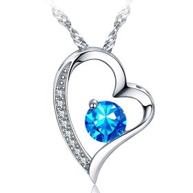 Emma Manor Heart Necklace 14K White Gold Plated Round Cut Cubic Zirconia Forever Lover Heart Pendant Necklace for Women Girls (Color: 45638)
