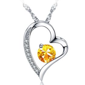 Emma Manor Heart Necklace 14K White Gold Plated Round Cut Cubic Zirconia Forever Lover Heart Pendant Necklace for Women Girls (Color: 45607)