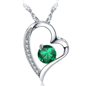Emma Manor Heart Necklace 14K White Gold Plated Round Cut Cubic Zirconia Forever Lover Heart Pendant Necklace for Women Girls (Color: 45417)