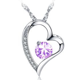 Emma Manor Heart Necklace 14K White Gold Plated Round Cut Cubic Zirconia Forever Lover Heart Pendant Necklace for Women Girls (Color: 45449)