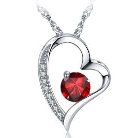 Emma Manor Heart Necklace 14K White Gold Plated Round Cut Cubic Zirconia Forever Lover Heart Pendant Necklace for Women Girls (Color: 45480)