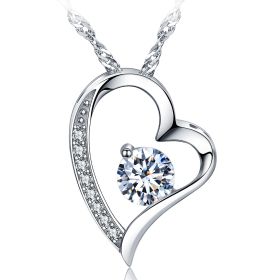 Emma Manor Heart Necklace 14K White Gold Plated Round Cut Cubic Zirconia Forever Lover Heart Pendant Necklace for Women Girls (Color: 45386)