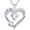 Love Heart Pendant Necklace 18k White Gold Plated 5A Cubic Zirconia Engraved I Love You Heart Jewelry Gift for Women Wife Girl