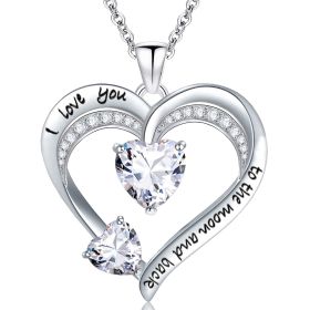 Love Heart Pendant Necklace 18k White Gold Plated 5A Cubic Zirconia Engraved I Love You Heart Jewelry Gift for Women Wife Girl (Color: Clear)