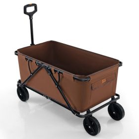 Collapsible Folding Wagon Cart with Adjustable Handlebar (Color: Coffee)