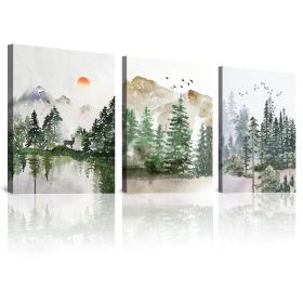 Marble Picture Frame, Canvas Wall Art, 3 Piece (12inX16in), Wall Decor for Bedroom, Minimalist Framed Boho Wall Art Decor for Dining Room Bedroom Bath (Color: Forest 01, size: 1park-3pcs)