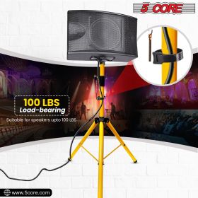5 Core Speaker Stand Tripod Floor Tall Adjustable Up to 72 Inch DJ Studio Monitor Stands Pole Mount -- SS ECO 1PK WoB (Color: Yellow)