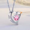 Emma Manor Heart Necklace 14K White Gold Plated Round Cut Cubic Zirconia Forever Lover Heart Pendant Necklace for Women Girls
