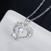 Love Heart Pendant Necklace 18k White Gold Plated 5A Cubic Zirconia Engraved I Love You Heart Jewelry Gift for Women Wife Girl